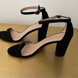 Stuart Weitzman Black Suede Ankle-Strap Block Heel Sandals